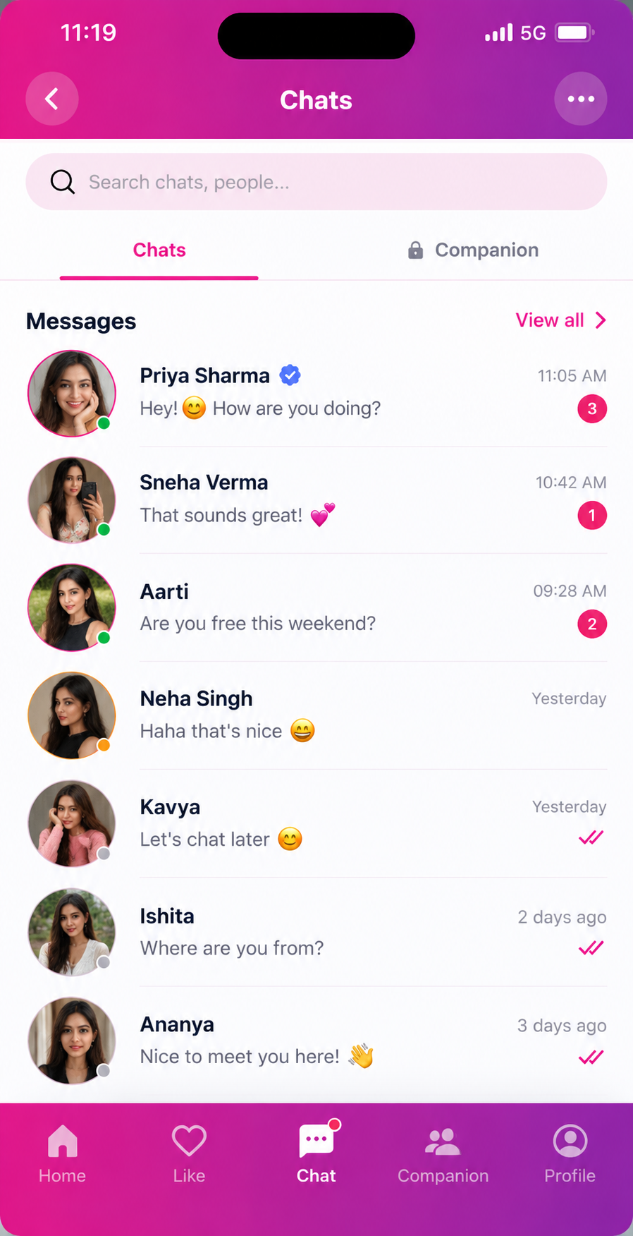 ZingDates app — Chats screen